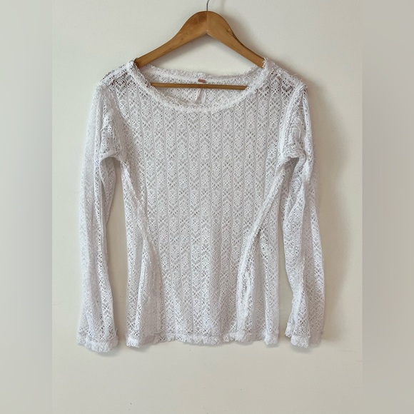 Free People Women's On The Road Twisted White Size Small Sheer Knit Relaxed Top - Picture 5 of 14